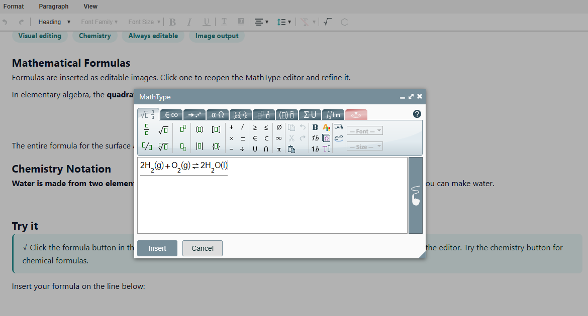 ChemType writing a reaction equation inside Synap Editor