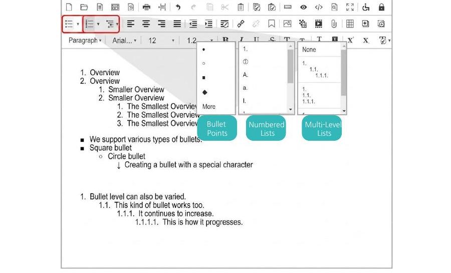 Multi-level bullet and numbering