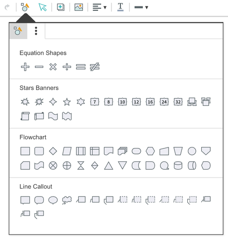 The shape library, part two: Equation Shapes, Stars & Banners, Flowchart, and Line Callout categories
