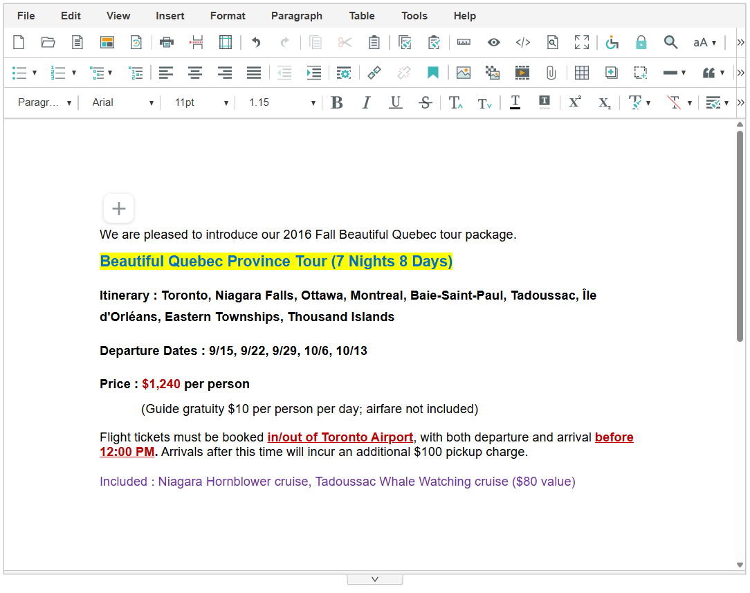 Editor example with margins