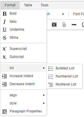Format menu