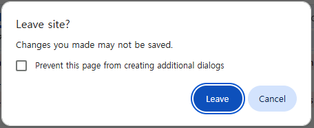 Browser confirmation dialog on tab close / navigation