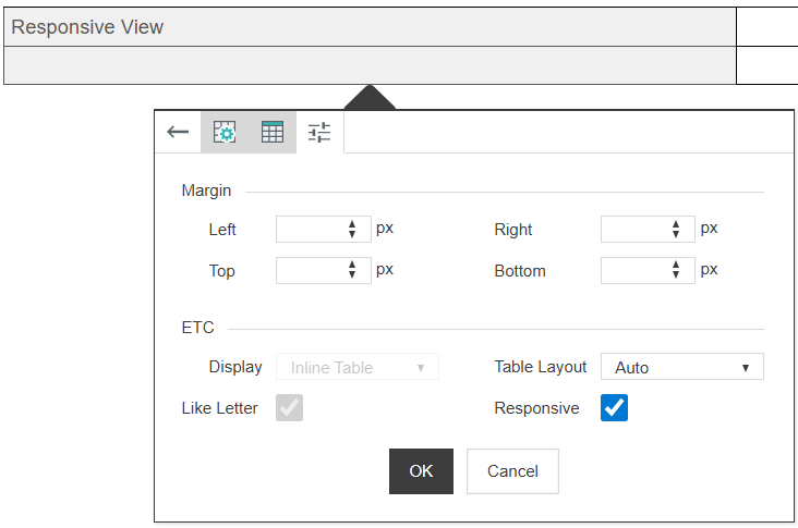 Responsive checkbox in table properties dialog