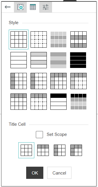 Table dialog preview